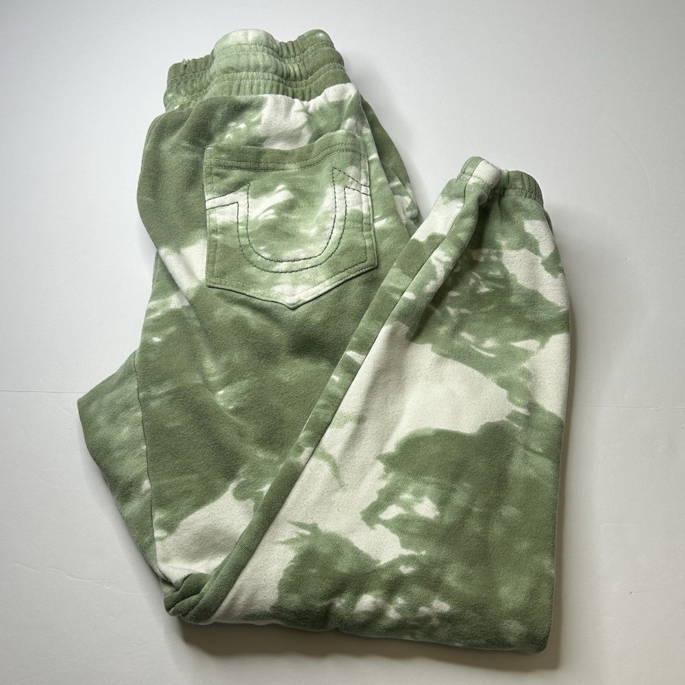 True Religion Women's High Rise Tie Dye Lounge Joggers Size M Green White 25"